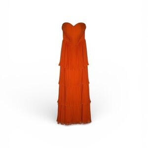 Orangey-Red Strapless Maxi Dress